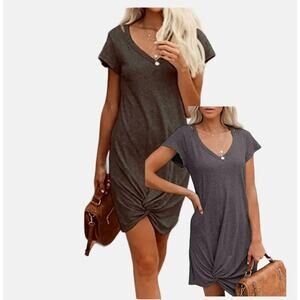 NWT Berryou Gray Cold-Shoulder Long Sleeve Front Tie Hem Knit Mini Dress Medium